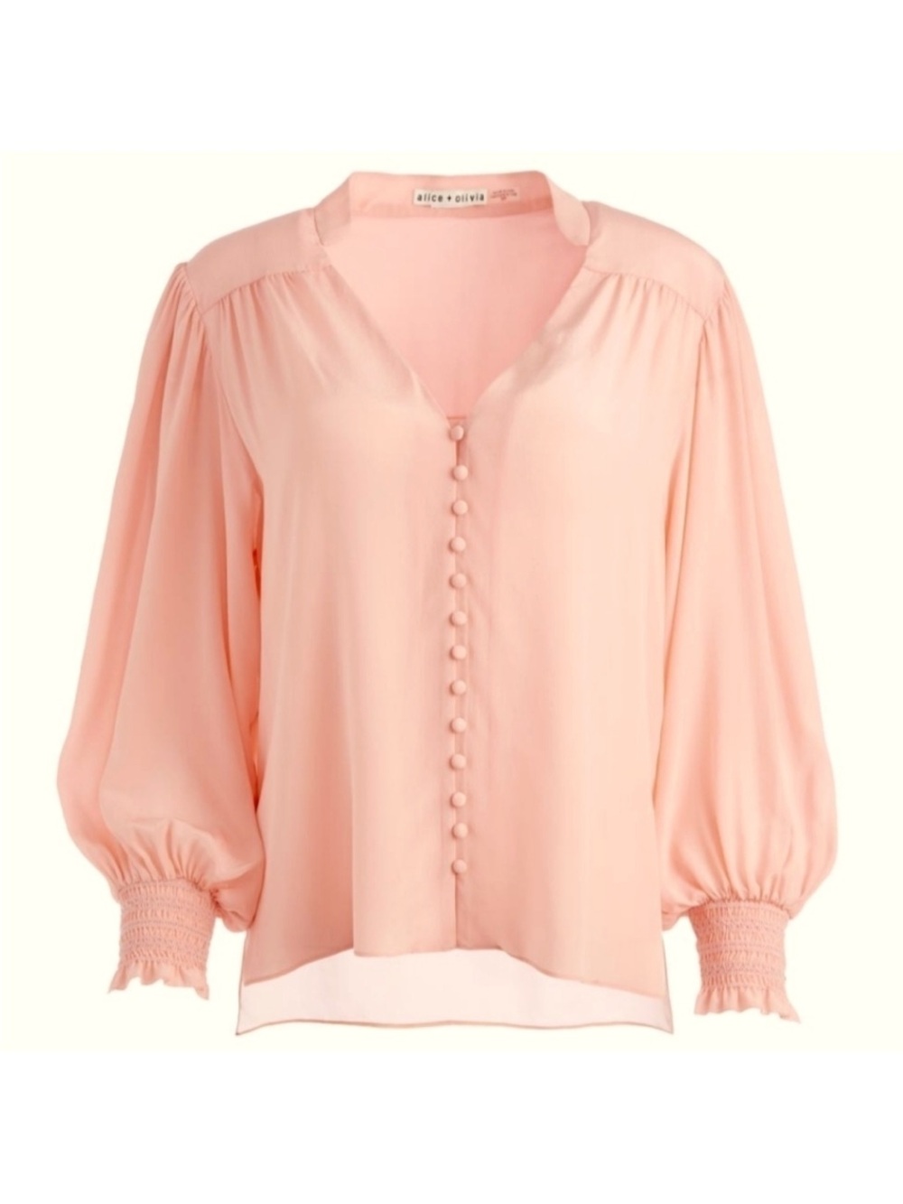 Alice + Olivia Serena Balloon Sleeve Silk Blouse Pink Size Large